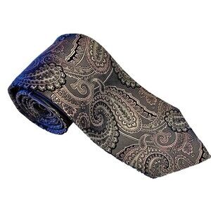 Pronto Uomo Couture Gray, Black & Pink Paisley Print 100% Silk Tie 3 1/2"x 62 "